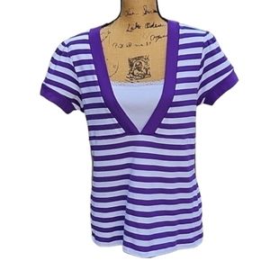 NEW Cato Cotton Blend Striped Top with Faux Tank